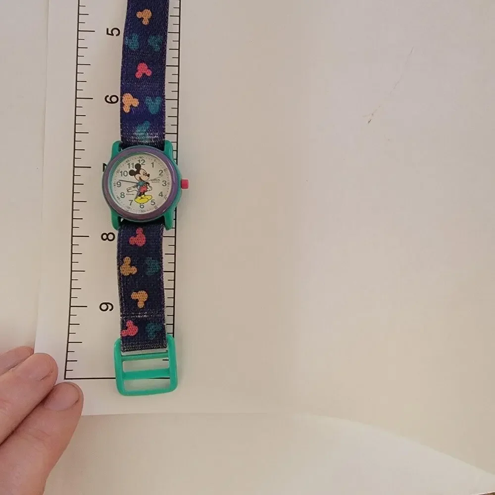 Lorus Mickey Mouse Girls Watch Green Case White Dial Blue Nylon Strap Quartz